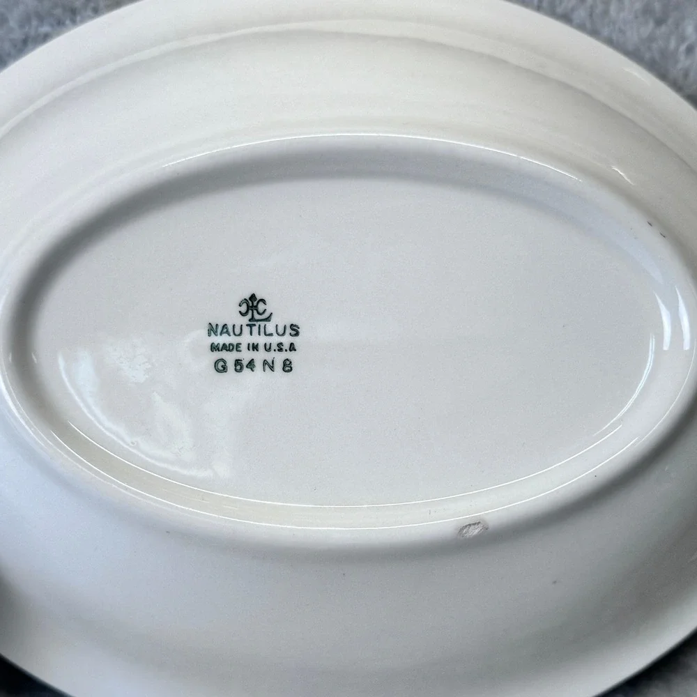 Vintage Nautilus Rose Oval Bowls Grannycore Set of‎ 2 Green Rim Floral Made USA